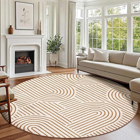 Washable Rug 6ft Area Rugs, Abstract Rug for Bedroom, Soft Rainbow Non Slip Throw Rugs with Rubber Back, Low Pile Stain Resistant Boho Geometric Carpet for Dining Room,Orange