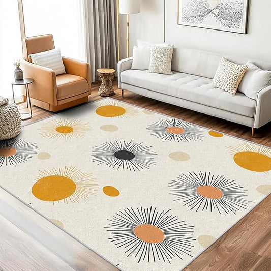 Atomic Rug 6x8, Washable Mid Century Modern Rugs for Living Room Bedroom, Retro Sun Geometric Area Rug for Home Decor, Non Slip Backing Floor Carpet with Gripper - 6 x 8 ft