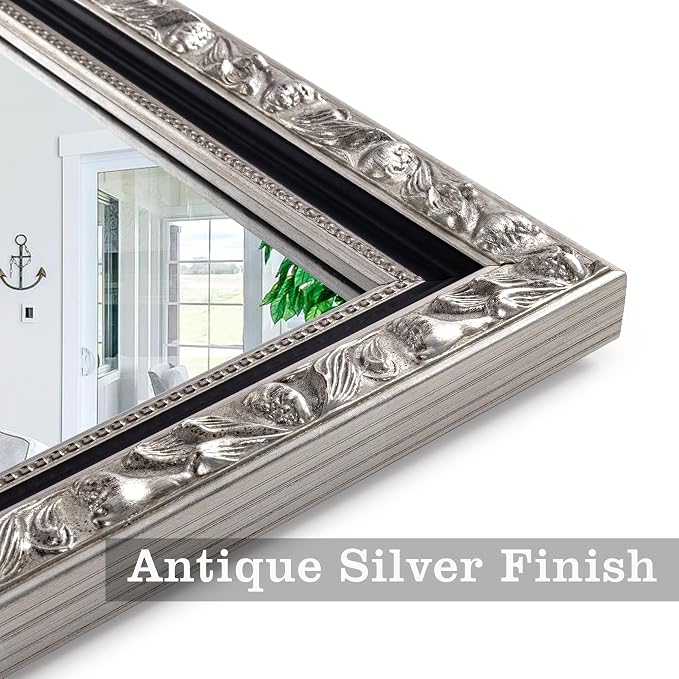 Large Antique Mirror, 46'' x 22'' Black Silver Wall Mirror for Living Room, Rectangular Retro Vintage Silver Mirrors for Bathroom, Entryway, Dining Room, Fireplace