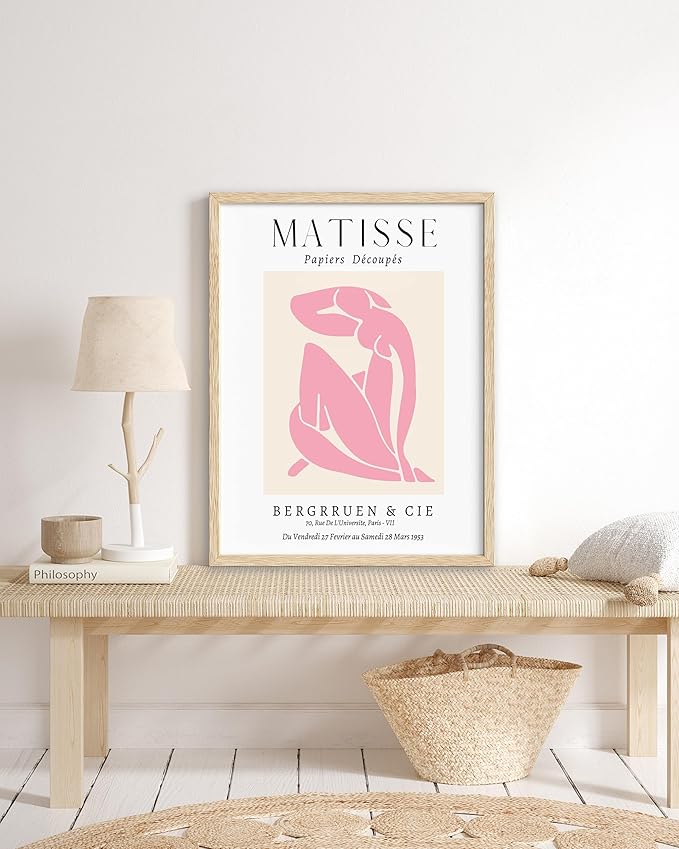 HesenDot Unframed Matisse Pink Wall Art,12x16in Canvas Prints Set of 3, Modern Abstract Wall Decor Posters,Minimalist Home Decoration for Living Room Bedroom Office, Unframed