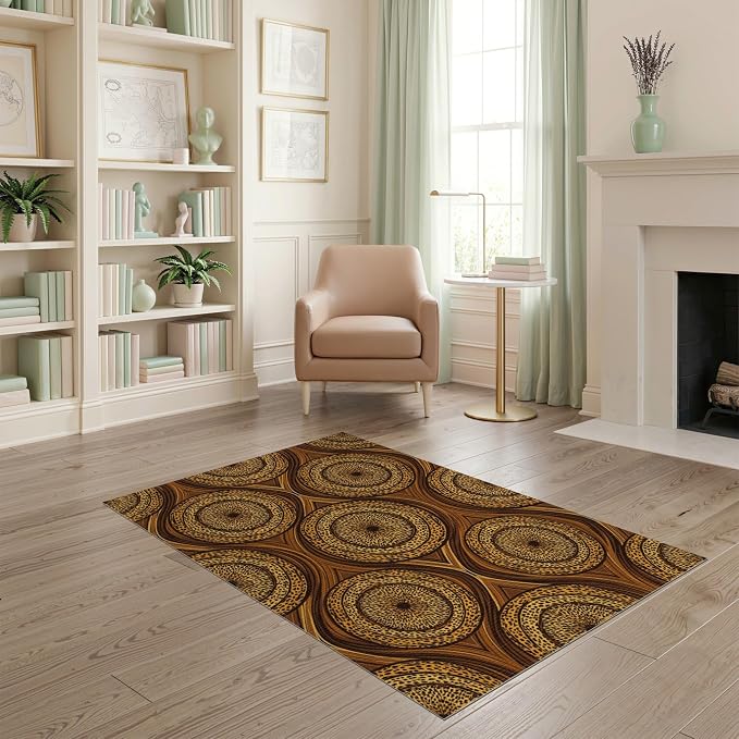 4'x6' Washable Abstract Geometric Area Rug, Black Flatwoven Floor Mat for Home Office, Gaming Room, Under Desk, Non-Slip Chair-Friendly Carpet | Ref:2229844