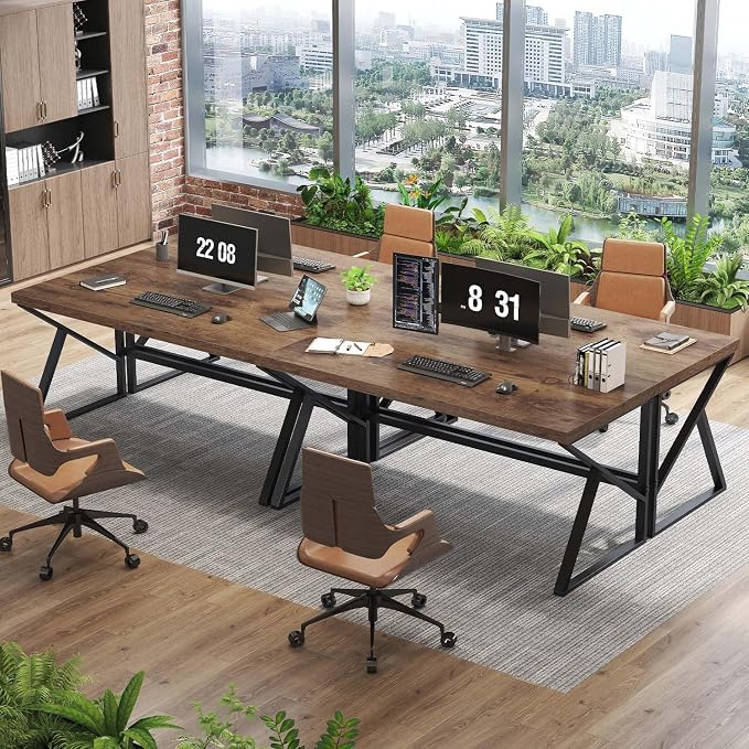 HSH Rustic Computer Desk, Large Executive Writing Study Work Desk for Home Office, Industrial Metal Wooden PC Laptop Long Desk Workstation, Modern Bedroom Living Room Table, Rustic Brown, 60 Inch