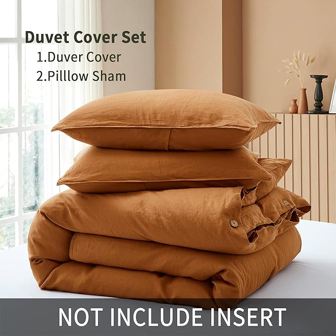 ATLINIA 100% Flax Linen Duvet Cover Set - Stone Washed Pure French Linen Organic Fabric for Farmhouse Comforter Boho Bedding Included 1 Duvet Cover 2 Pillow Shams(Rust, California King)