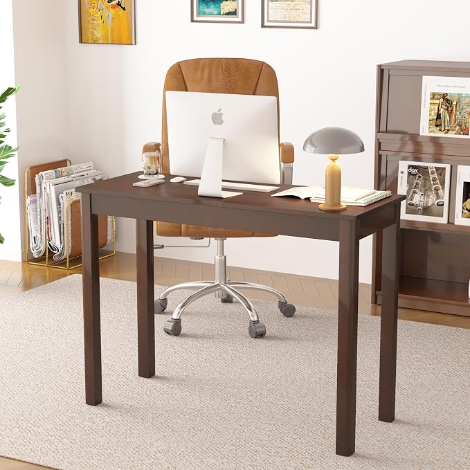 Solid Wood Desk with Drawers - 39 x 16 Inch Vintage Narrow Desks, Mid Century Modern Desks, Rubber Wood Study Table, Small Writing Desk for Bedroom|Small Spaces - Walnut Color