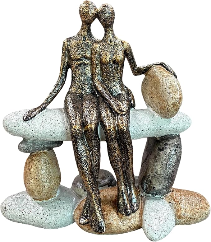 Lescafita Abstract Couple Sculpture Resin Statue – Romantic for Couple, Modern Couple Figurine Wedding Gift, Imitation Iron Style Love Sculpture for Home Decor