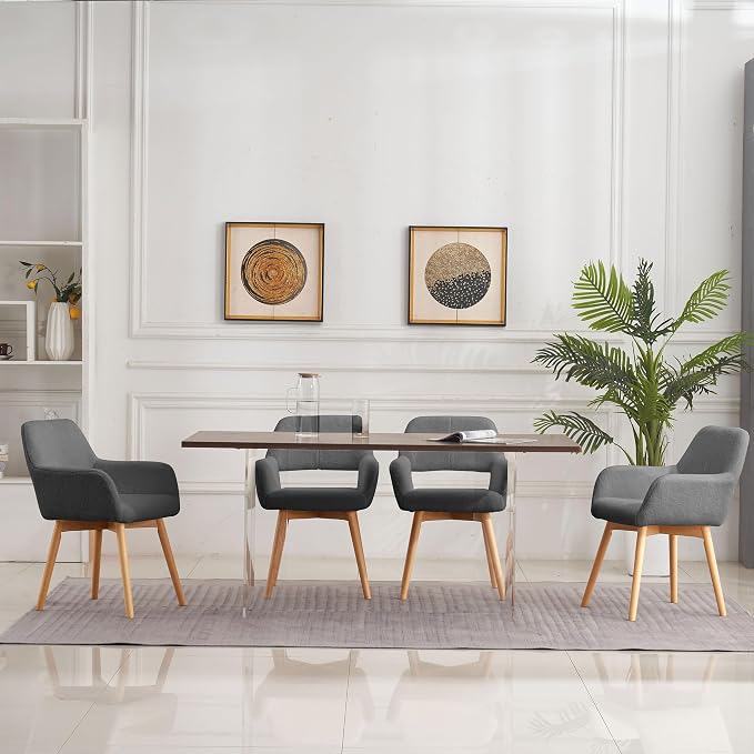 Mid Century Modern Dining Chairs Set of 4 & 2 & 6 Comfy Accent Chair Upholstered Kitchen Dining Living Room Chairs for Bedrooms Waiting Room Home Arm Desk Chair No Wheels (Wool Dark Gray, 4)