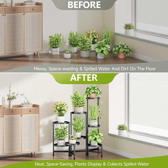 Cawukege 8 Tier Plant Stand Indoor, Tiered Plant Stand Outdoor for Multiple Plants, Corner Plant Shelf for Patio Balcony Porch Garden Living Room House, Black