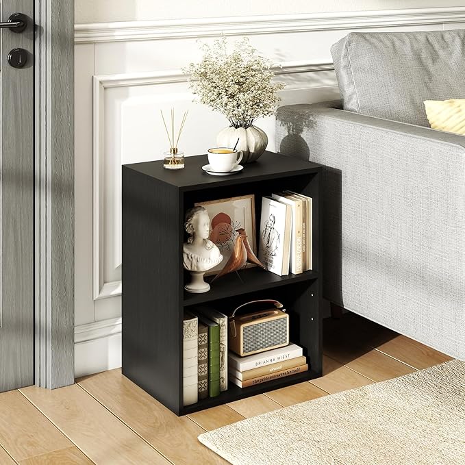 Giantex Bookshelf and Bookcase Set of 2, 2-Cube Storage Shelf W/Large-Capacity Open Storage Space for Living Room Bedroom Study Office Multi-Functional Furniture Display Cabinet, Black