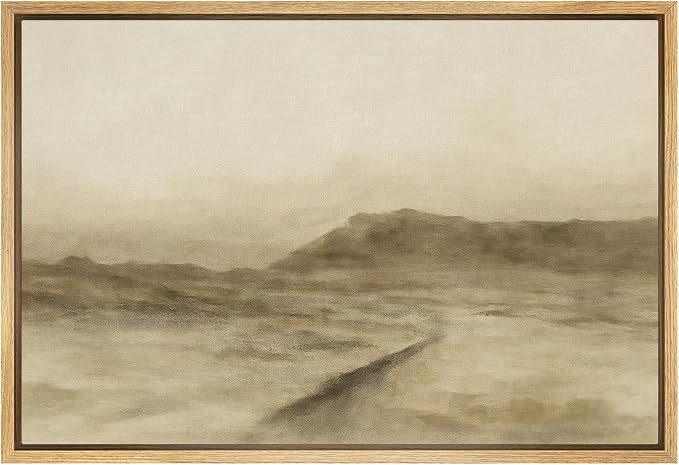 SIGNWIN Framed Canvas Print Wall Art Dusty Desert Road Tranquil Neutral Landscape Illustrations Minimalism Decorative Boho Multicolor Retro for Living Room, Bedroom, Office - 24"x36" Natural