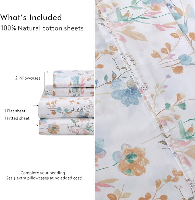 RUVANTI 100% Cotton Percale Sheets Twin XL Size 4 Piece Set, Cooling Bed Sheets for Hot Sleepers, Deep Pocket 16”, Breathable Lightweight & Durable, Crisp Hotel Style Sheets, Radiant