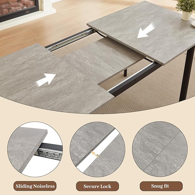 63"- 78.7" Extendable Dining Table Set for 8, Modern Kitchen Table with Dining Chairs for 6-8 Person, Thickened Expandable MDF Wooden Table with Metal Legs for Dining Room, Kitchen