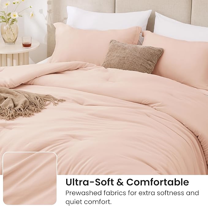 Love's cabin Pink Full Comforter Set, 3-Piece Prewashed Bed Set with 1 Comforter (79 x 90 in) & 2 Pillowcases, Lightweight & Breathable for All Seasons | Soft