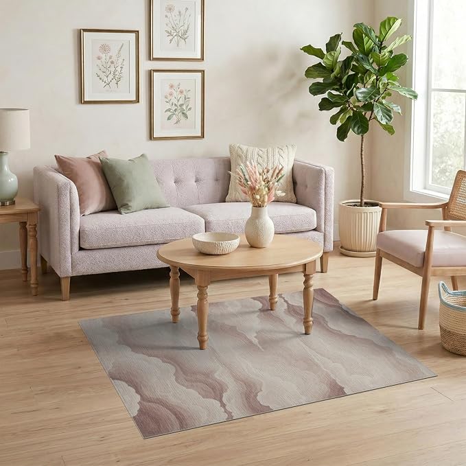 4'x6' Washable Flatwoven Rug, Taupe Abstract Abstract Easy Care Throw Carpet for Dorm Room, Small Living Room, Apartment, Stain Resistant Low Profile Floor Covering | Ref:2208258