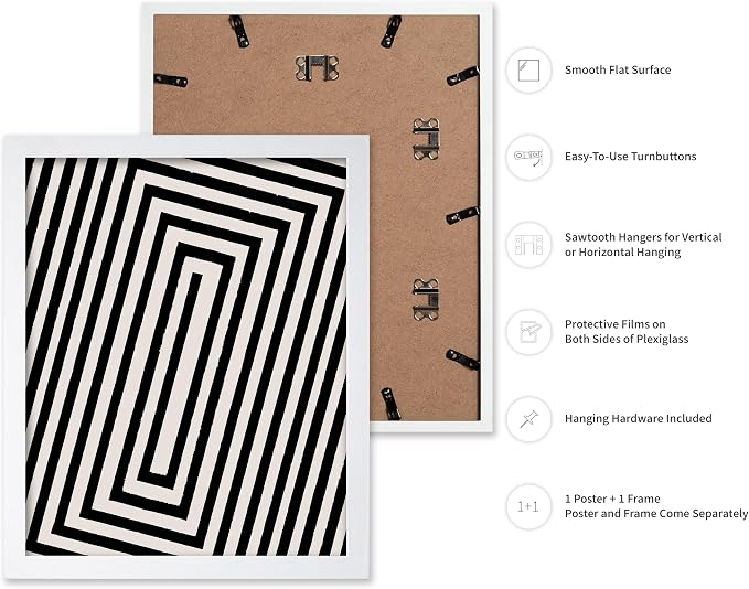 Poster Master Rectangle Tunnel Poster - Angular Swirl Print - Geometric Design - Abstract Design - Japanese Ink Art - Mid Century Modern Illustration - Living Room Decor - 11x14 White Framed