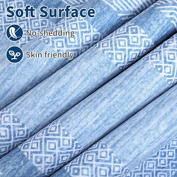 GarveeHome 2x6 Modern Bordered Runner Rug Soft Non Slip Washable Floor Carpet Distressed Geometric Hallway Indoor Printed Rug for Kitchen Entrance, Light Blue