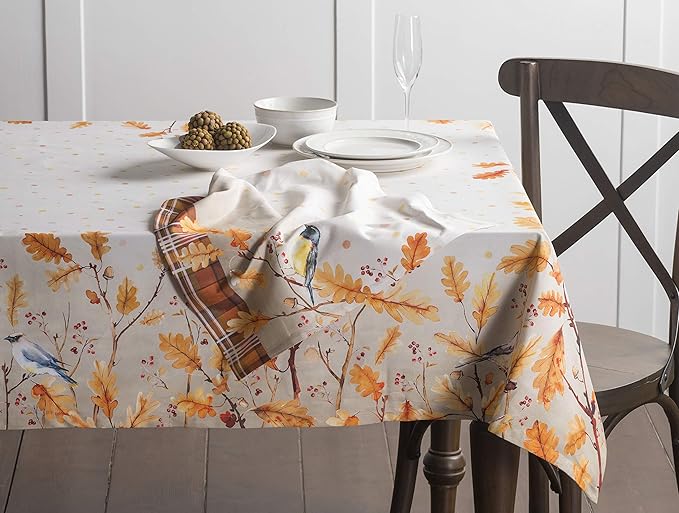 Maison d' Hermine Table Cloth Rectangle Table 100% Cotton 60 x 90 Inches Fall Tablecloth Reusable Everyday Use for Thanksgiving Christmas Decorations Dining Farmhouse Party (Oak Leaves)