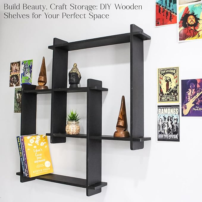 Modern Wall Mounted Zigzag Shelf Rack – Decorative Wooden Floating Display Unit for Living Room, Bedroom & Office Decor (Black)