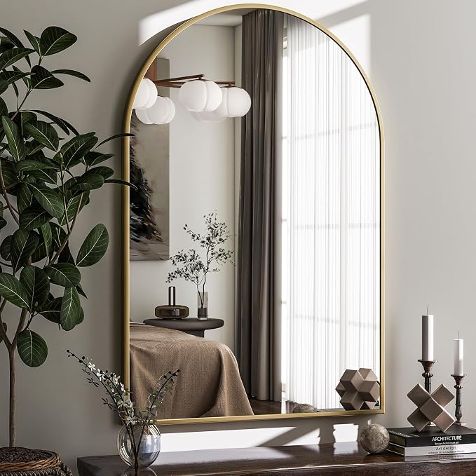 HARRITPURE 22"x30" Arched Bathroom Mirror, Wall Mounted Mirror, Gold Arch Mirror, Aluminum Alloy Frame Wall Mirror for Living Room, Bedroom and Entryway