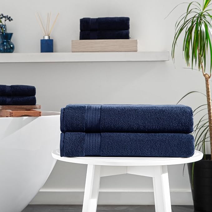 Ozdilek 2-Piece Bath Towels, 30x60 550GSM– 30x60 Inches, 100% Turkish Cotton, Luxury Quick Dry, Extra Large, Fade-Resistant, Eco-Friendly, Spa Towel, Cotton Towel (Navy Blue)