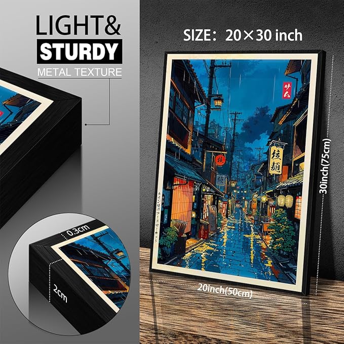 Japanese Tokyo Tea House Canvas Wall Art Japanese City Street Cafe Scene Picture Print Modern Ukiyo-e Decor Poster for Japanese Home Bedroom Decorations Artwork20x30in Black Framed