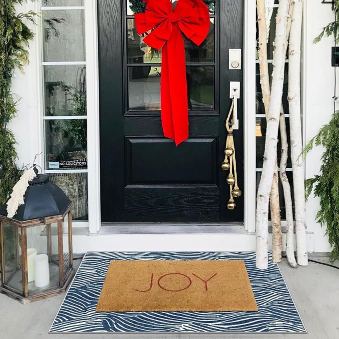 Front Door Mat Outside Entrance - 2x3 Modern Non-Slip Washable Summer Doormat Indoor Outdoor Entrance Blue White Ocean Waves Rug Small Throw Rugs for Entryway Bedroom Kitchen Front Porch Decor