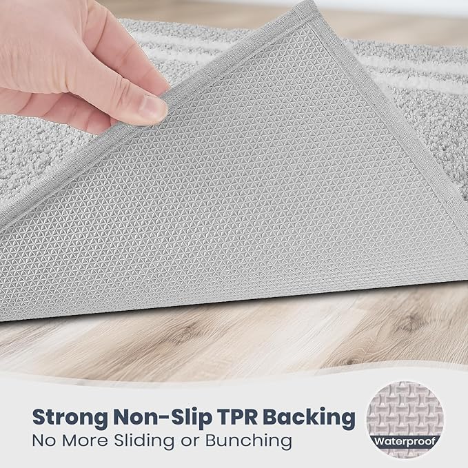 PURRUGS Bathroom Rug Non-Slip Machine Washable 20" x 24" U-Shaped, Super Absorbent and Quick Dry Shaggy Microfiber Bath Mat, Extra Soft and Plush Contour Rug for Toilet Base, Light Grey