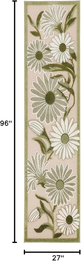 Nourison Home Aloha Ivory Green 2'3" x 8' Area Rug - Easy Clean, Non Shedding, Bed Room, Living Room, Dining Room, Kitchen (8' Runner)