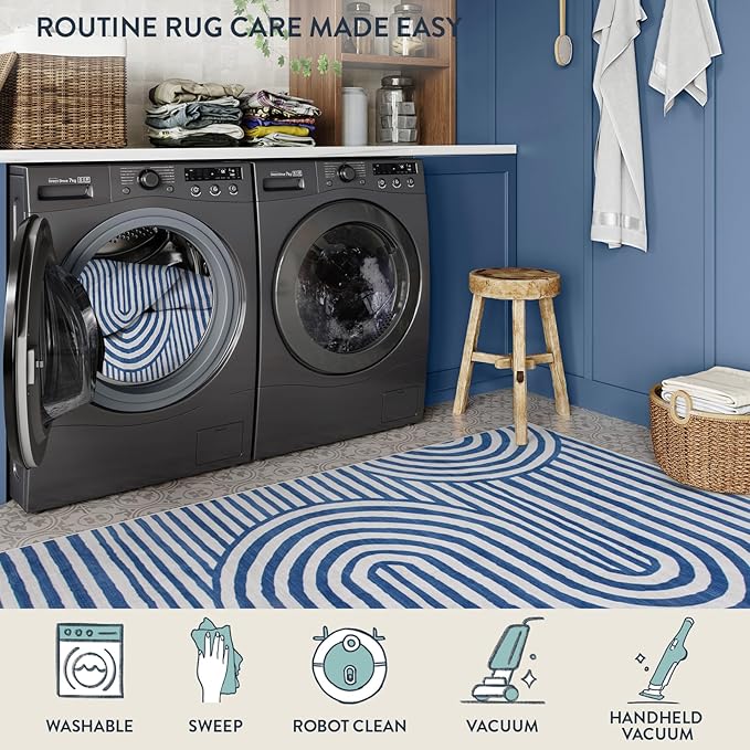 Lahome Modern Area Rugs 8x10，Blue Rugs for Living Room Machine Washable Rugs for Bedroom Geometric Abstract Accent Rug，Non Slip Soft Easy Clean Non Skid Carpet for Dining Office Dorm Alba(8'X10',Blue)