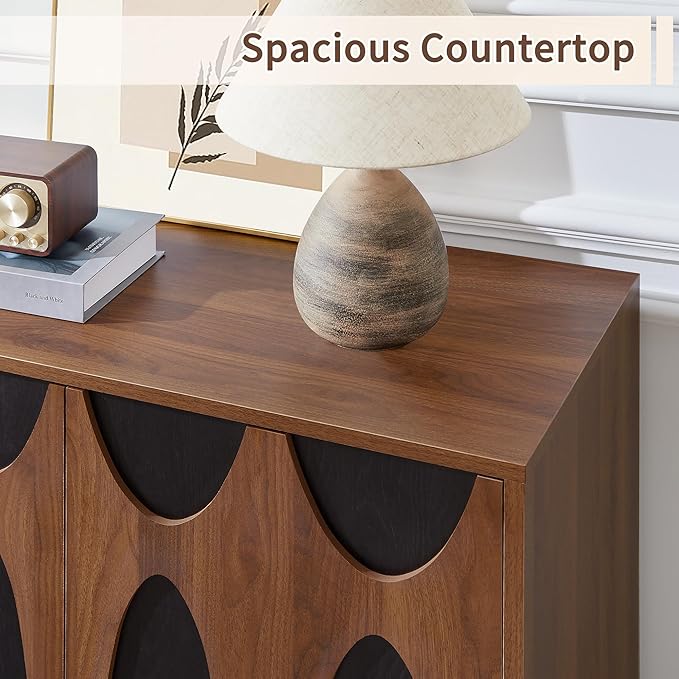 Sideboard Buffet Cabinet with Storage Set of 2, 63” Mid Century Modern Storage Cabinet with Adjustable Shelf and 4 Doors for Dining Room, Living Room,Entry