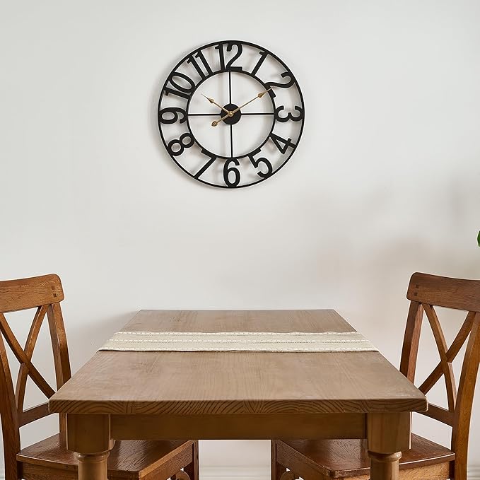 30 Inch Oversized Wall Clock, Battery Operated Silent Non Ticking Black Metal Wall Clocks for Living Room Decor, Extra Large Decorative Clock for Home, Office, Farmhouse Vintage Style