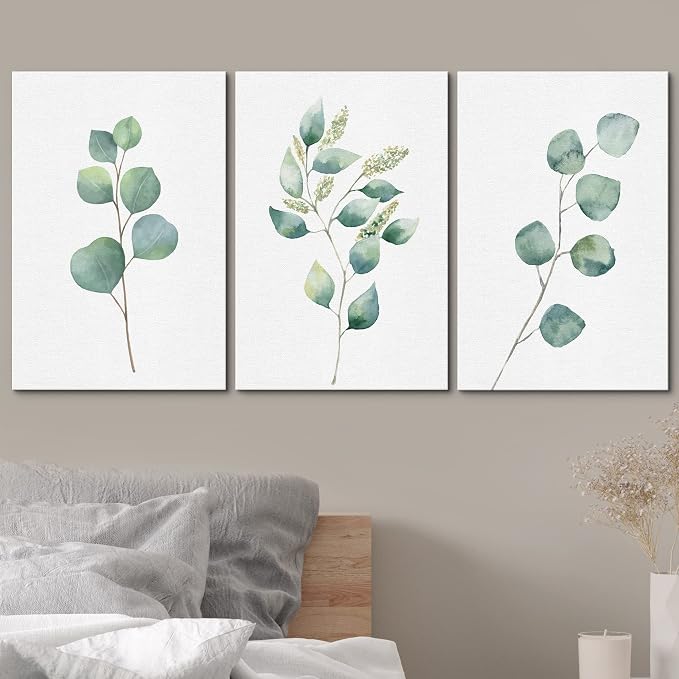 wall26 Canvas Print Wall Art Set Green Watercolor Forest Leaf Collage Nature Floral Illustrations Realism Rustic Scenic Colorful Wilderness for Living Room, Bedroom, Office - 16"x24"x3