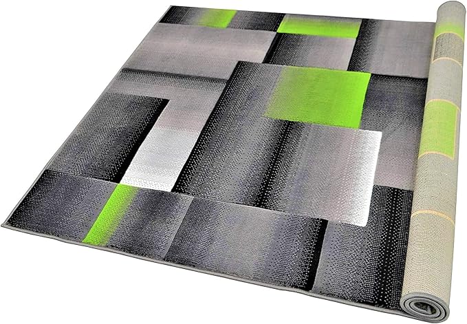 HR 8’ x 10’ Rug in Electric Green - Premium Quality Green/Black/Gray Abstract Geometric Modern Squares Pattern Area Rug - Contemporary Styling for Living Room, Bedroom - Unique Home Décor