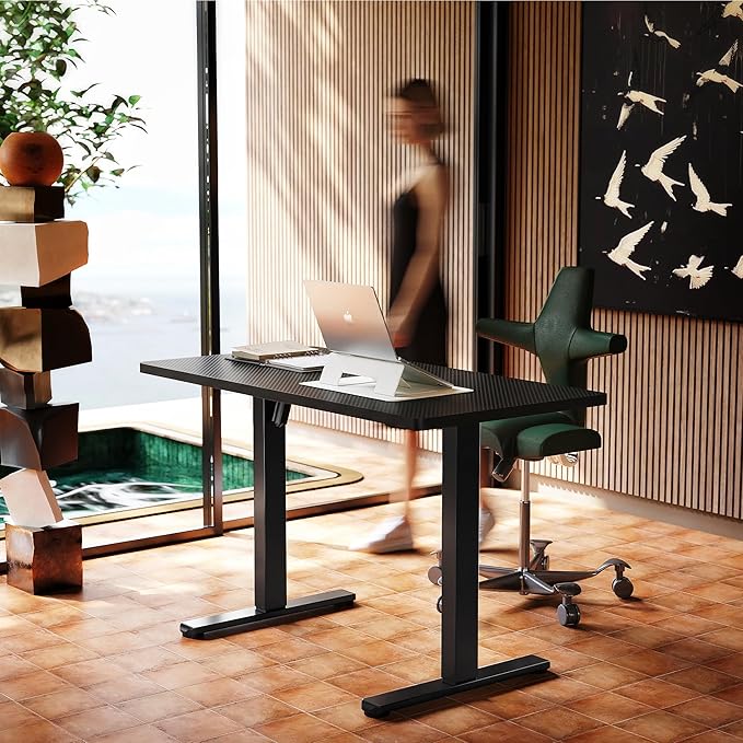 HUANUO Electric Standing Desk, 48" x 24" Height Adjustable Desk, 4 Memory Height Settings, Sit to Stand Up Desk for Home Office, with Headphone Hook, Cable Manager, Walnut