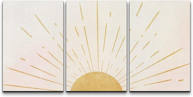 wall26 Wall Art Print Set Shining Yellow Sun on The Horizon Geometric Nature Illustrations Modern Art Mid-Century Modern Scenic for Living Room, Bedroom, Office - 24"x36"x3