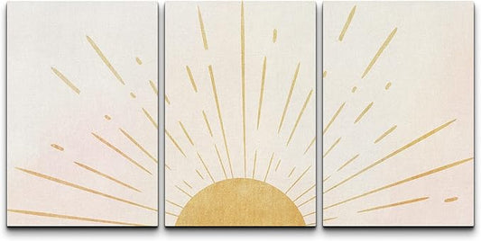 wall26 Wall Art Print Set Shining Yellow Sun on The Horizon Geometric Nature Illustrations Modern Art Mid-Century Modern Scenic Colorful for Living Room, Bedroom, Office - 16"x24"x3