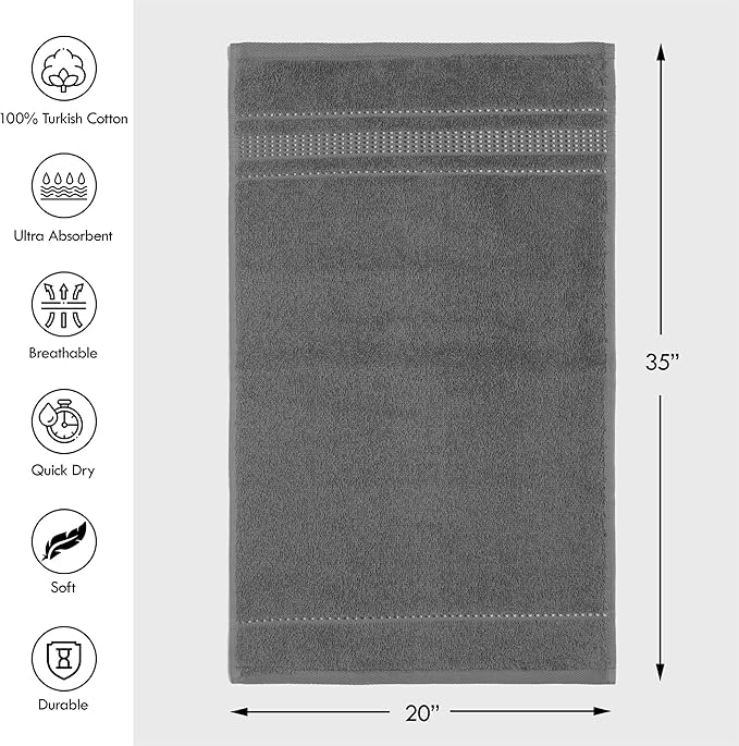 Melissa Linen, 2 Piece Hand Towel Set, 100% Turkish Cotton Face Hand Towels for Bathroom, 20 in x 35 in, Absorbent, Quick Dry, Durable and Soft, Spa and Hotel Quality, Dark Grey