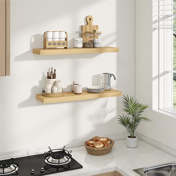 Dreamland 8" Deep Long Floating Shelves, 32 Inches Floating Shelves for Wall Set of 2, Large Display & Storage Shelf, Wall Shelf for Bathroom Bedroom Living Room Kitchen Office, Oak