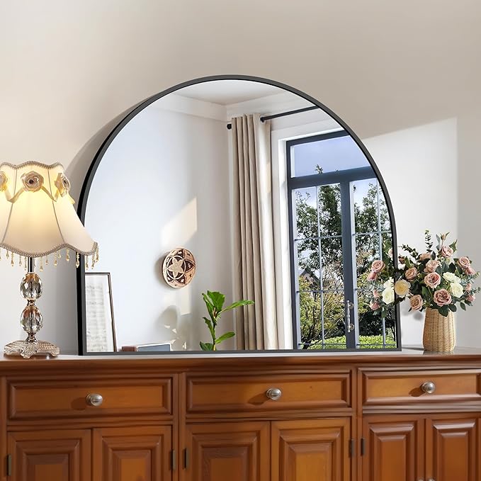 CIRCUMI Arched Wall Mirror, 36"x30" Black Arched Mirror with Tempered Glass, Metal Frame, Large Size for Entryway Table, Mantel,Living Room,Over Sink,Arch Mirror for Decor,Shatterproof&Crystal-Clear