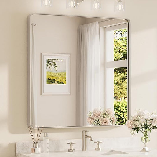 TETOTE Brushed Nickel Mirror 36 x 36 Inch for Bathroom Over Sink Metal Framed Mirror Modern Farmhouse for Living Room Entryway(Horizontal/Vertical)