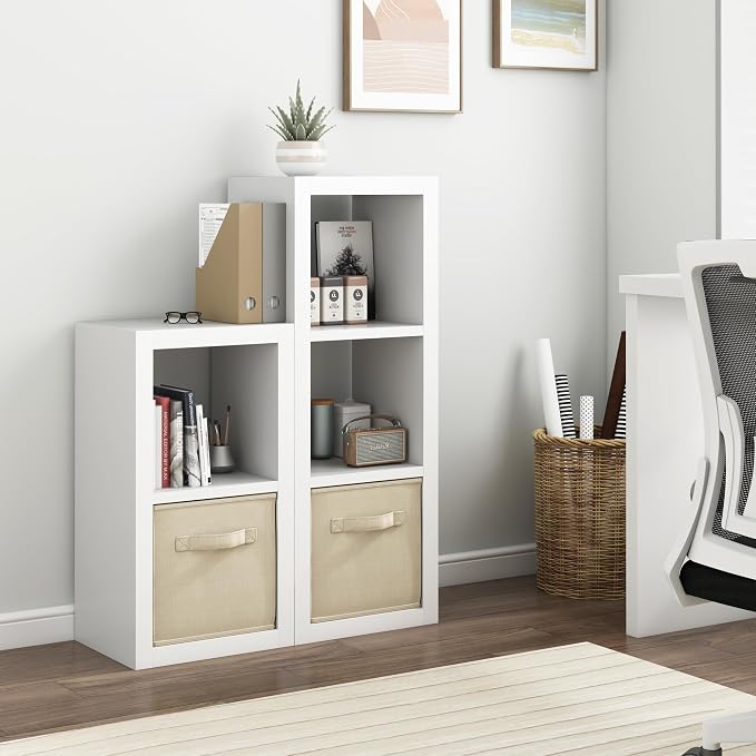 furtble 3 Cube Storage Organizer Shelf, 2-Pack White Cube Bookcase, Morden Bookshelf for Bedroom, Living Room, Closet, Office, 11.2" D x 13.38" W x 35.82" H