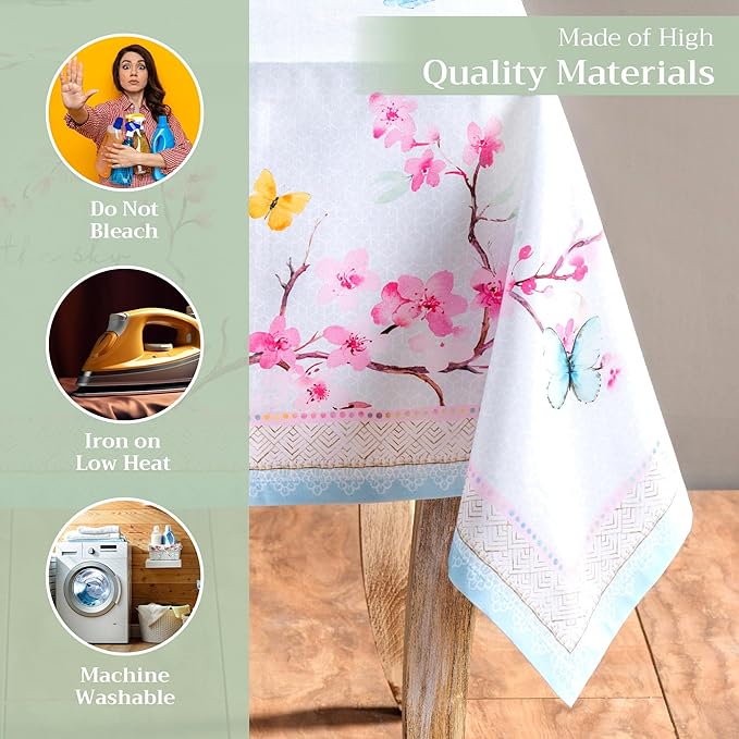 Maison d' Hermine Table Cloth Rectangle Table 100% Cotton 70 x 120 Inches Tablecloth Reusable Decorative for Dining Room Farmhouse Home Valentines Day Decorations Spring Summer - Blossoms in Spring
