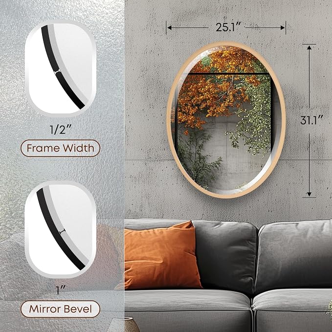 OVALCREST - Oval Wooden Beveled Wall Mirror for Home Decor, Bathroom, Vanity, Bedroom, Living Room, Hallway - London Style (Gold Paint) 31.1 x 25.1