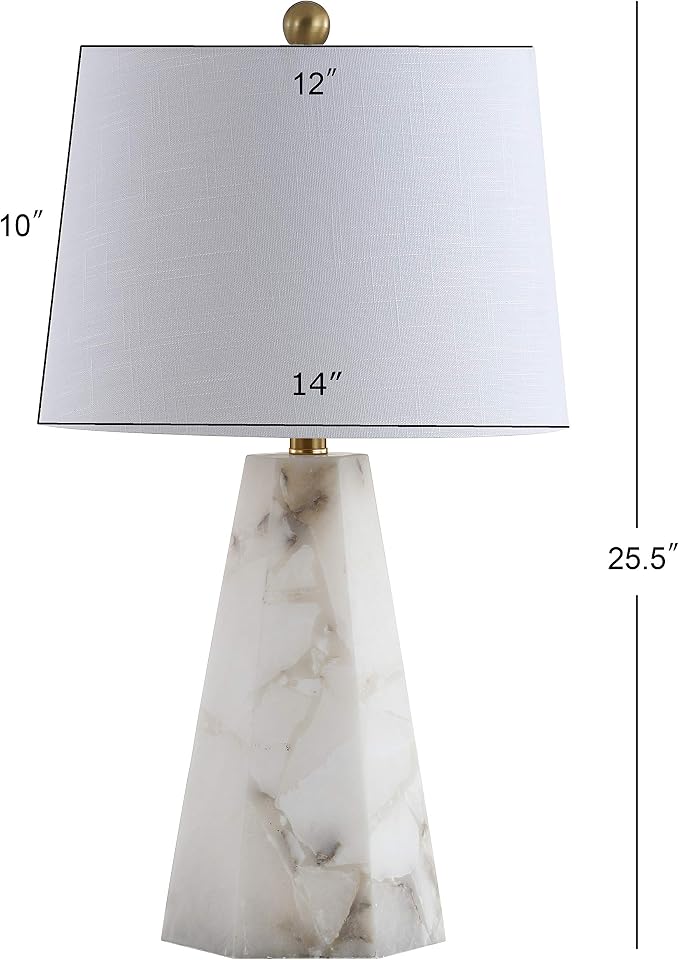 JONATHAN Y 25.5" Natural Alabaster/Brass Gold Modern Table Lamp for Bedroom, White Linen Shade, Contemporary Bedside Nightstand Lamp for Living Room, LED Bulb Included JYL6205A