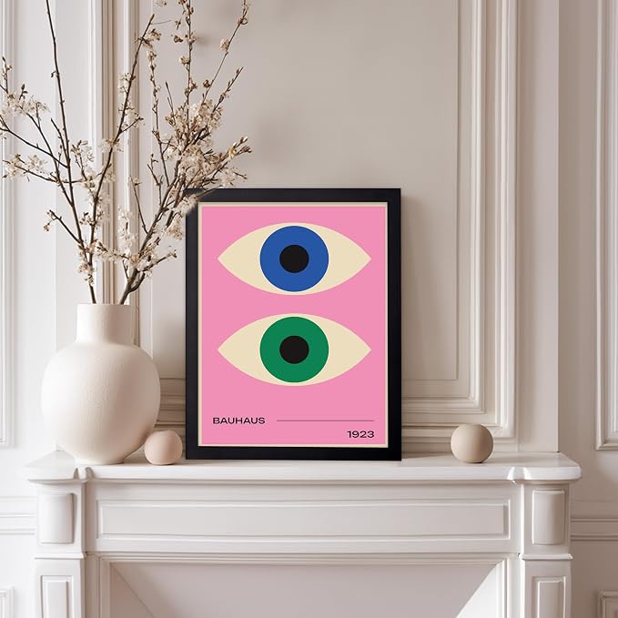 Poster Master Bauhaus Poster - Eyes Print - Abstract Circles ART - Graphic Design ART - Geometric Style - Chic Boho - Mid Century Modern - Living Room or Bedroom Decor - 11x14 Black Framed