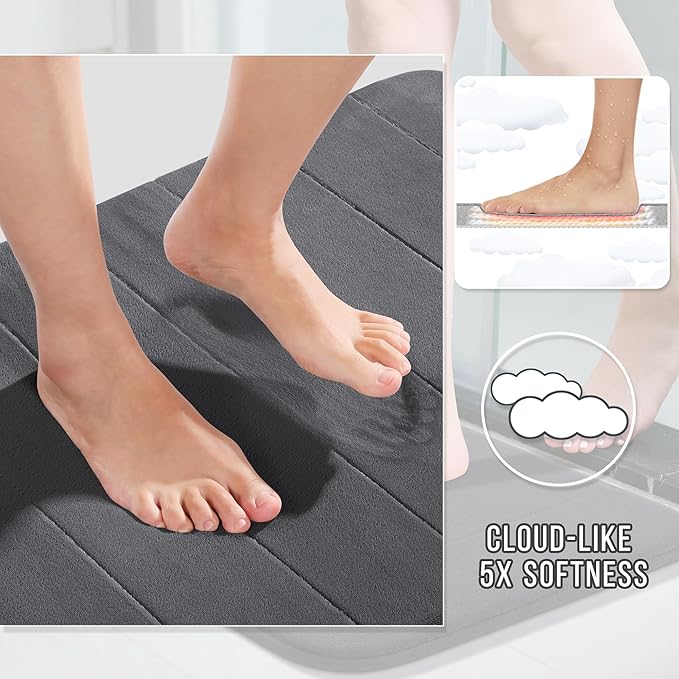 Yimobra Bathroom Runner Rugs 72"x24" Non Slip Washable Memory Foam Bath Mat, Super Soft Water Absorbent Hallway Carpet for Vanity Tub Shower, Dark Gray