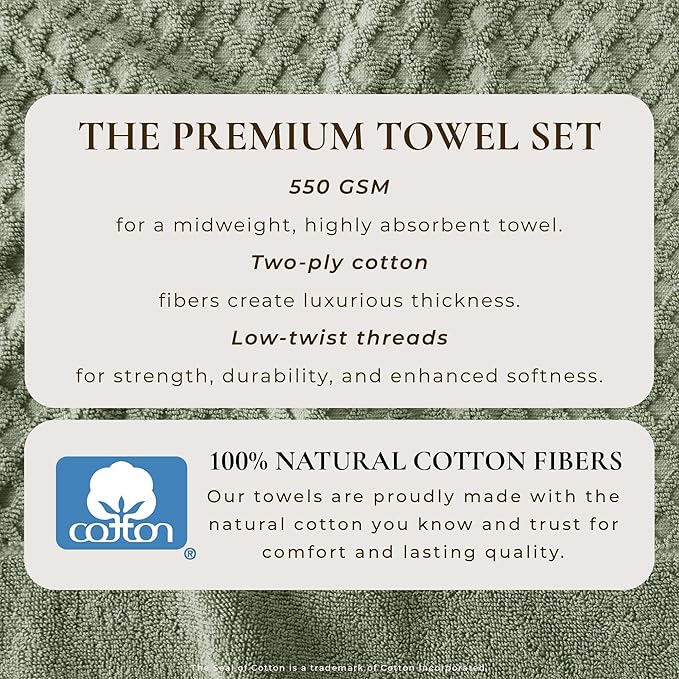 Great Bay Home Bath Towels - 100% Cotton 6 Piece Towel Set - Diamond Waffle Weave - Absorbent, Durable, Quick-Dry Towels for Bathroom (Eucalyptus)