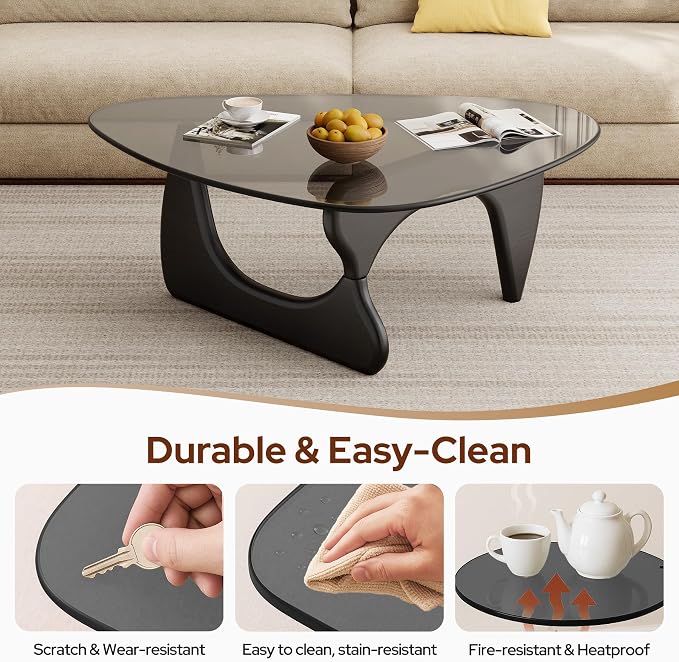 Modern Glass Coffee Table, Mid Century Triangle Coffee Table for Living Room Bedroom Reception Office Tables