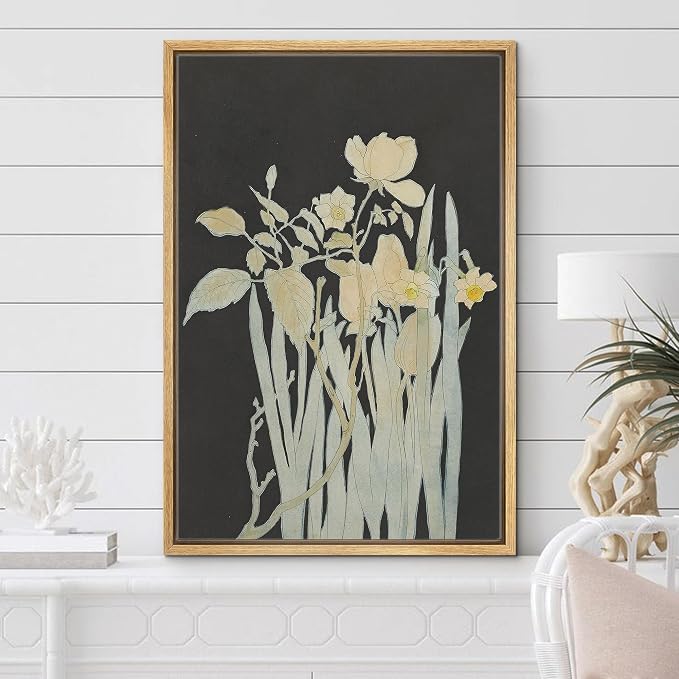 Woodrose Framed Canvas Print Wall Art Minimalist Floral Silhouettes Elegant Botanical Line Illustrations Modern Art Minimalist 3D Colorful Ultra for Living Room, Bedroom, Office - 16"x24" NATURAL