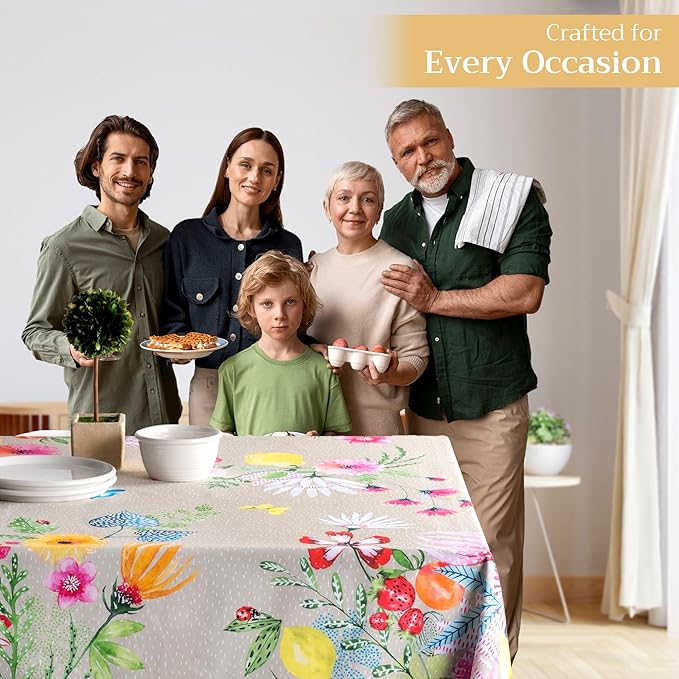 Maison d' Hermine Table Cloth Rectangle Table 100% Cotton 70 x 120 Inches Tablecloth Reusable Decorative for Dining Room Farmhouse Home Valentines Day Decorations Spring Summer - Jardin D'Ete - Fog