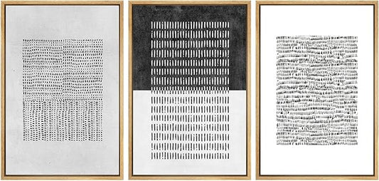SIGNWIN Framed Canvas Print Wall Art Set Mid-Century Geometric Block Abstract Shapes Cozy Neutral Modern Art Decorative Boho Relax/Zen Nordic for Living Room, Bedroom, Office - 16"x24"x3 Natural